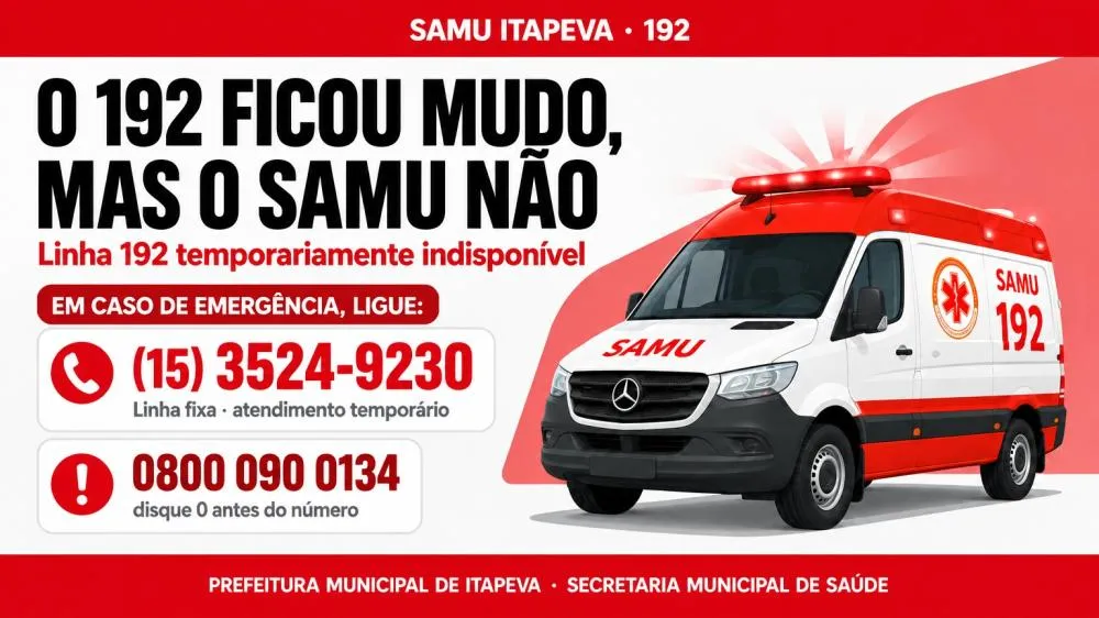 O 192 ficou mudo, mas o SAMU não: Itapeva mantém atendimento de urgência por linhas alternativas